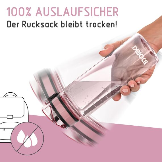 BJORKI® Trinkflasche Kinder auslaufsicher 500ml inkl. BONUS Namenssticker - Ideal für Schule, Kindergarten & Sport - Kohlensäure geeignet - Robuste Wasserflasche für aktive Kids (Pastell Rosa)