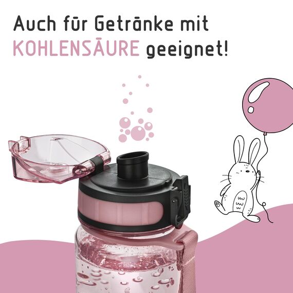 BJORKI® Trinkflasche Kinder auslaufsicher 500ml inkl. BONUS Namenssticker - Ideal für Schule, Kindergarten & Sport - Kohlensäure geeignet - Robuste Wasserflasche für aktive Kids (Pastell Rosa)