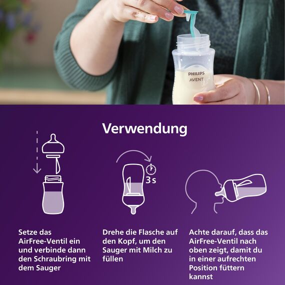 Philips AVENT Natural Response Babyflaschen – Babyflaschen mit AirFree Ventil, 260 ml, BPA-frei, für Neugeborene ab 1 Monat, Elefantenmotiv (Modell SCY673/81)