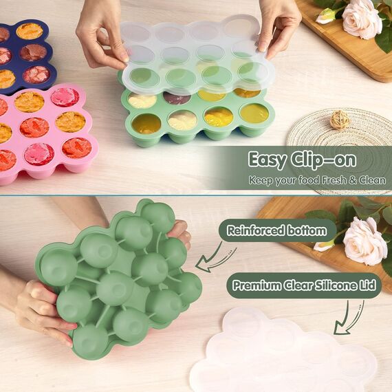 Aufbewahrung von Babynahrung aus Silikon, 12 x 45ml Babynahrung Einfrieren Behälte aus mit Silikon Deckel,BPA-frei,Perfekt für Hausgemachte Babynahrung, Gemüse, Eiswürfeln,Fruchtpüree und Muttermilch
