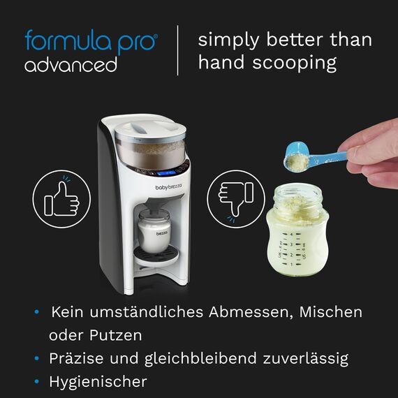 Baby Brezza Formula Pro Advanced – Automatischer Flaschenzubereiter – Mischt Milchpulver & Wasser perfekt per Knopfdruck – 3 Temperaturen – Für alle Flaschen & Pulver – BPA-frei – Weiß/Schwarz