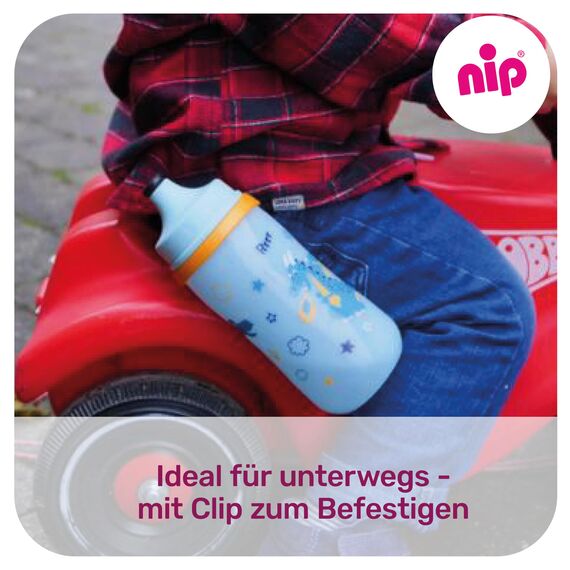 nip - Strohhalmbecher Straw Cup | Leichte, auslaufsichere Kindertrinkflasche mit Trinkhalm aus Silikon ab 12 Monaten. Einfach zu reinigen, 330 ml, Motiv Giraffe, rosa