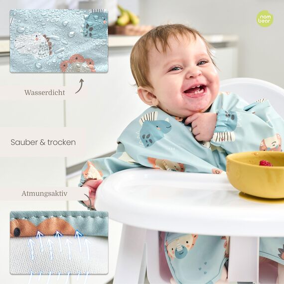 Nombear Baby Lätzchen mit Ärmeln für BLW (6 bis 24 Monate), 1 Packung - Wasserdichtes Ärmellätzchen Alternative zu Silikonlätzchen, Ganzkörper Lätzchen Baby, Babylatz Beikost Zubehör