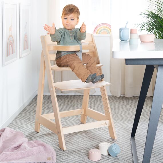 roba Treppenhochstuhl Sit Up III - Mitwachsender Baby Hochstuhl - ab 6 Monaten - Kinderhochstuhl aus Holz natur - Stuhl bis 50 kg belastbar, 1 Stück (1er Pack)
