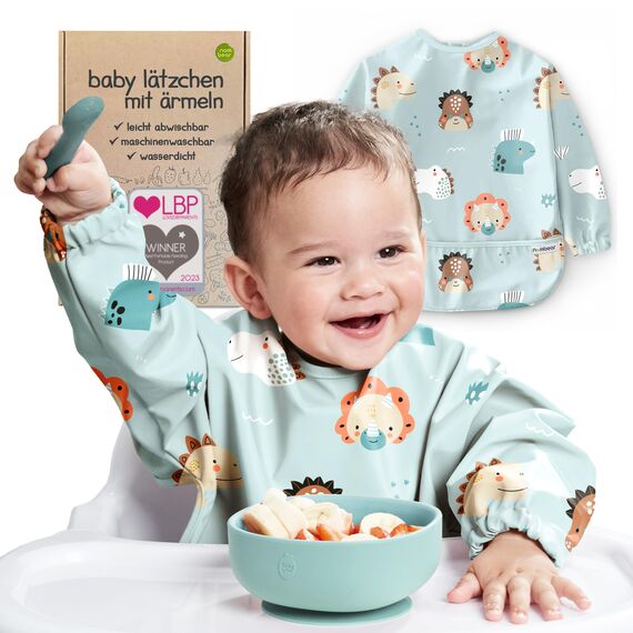 Nombear Baby Lätzchen mit Ärmeln für BLW (6 bis 24 Monate), 1 Packung - Wasserdichtes Ärmellätzchen Alternative zu Silikonlätzchen, Ganzkörper Lätzchen Baby, Babylatz Beikost Zubehör