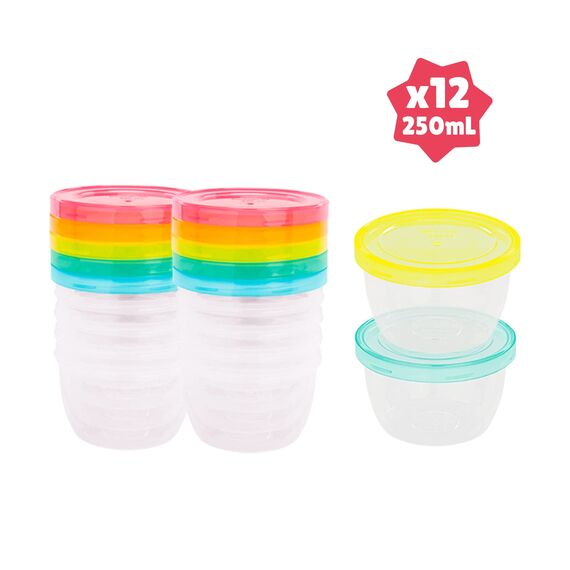 Badabulle Badabowls Aufbewahrungsbehälter für Babybrei - 12er Set, 250ml Füllmenge, auslaufsicher