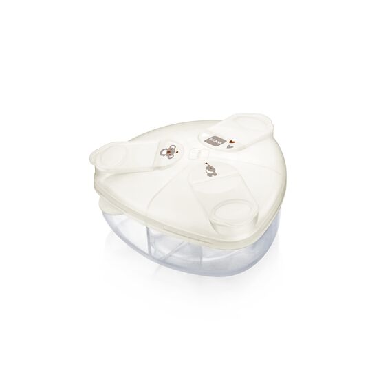 MAM Milchpulverspender, Milchpulver Box zum einfachen Befüllen von Babyflaschen, Milchpulverportionierer fasst bis zu 3 Portionen, 0+ Monate, Koala/Elefant
