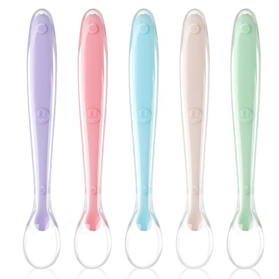 Vicloon Babylöffel, 5 Stück Baby Fütterlöffel aus Extra Weich Silikon, BPA Frei, Breilöffel Lang, Säugling Beikost Esslöffel für Baby & Kleinkind Säugling Kinder ab 4 Monate