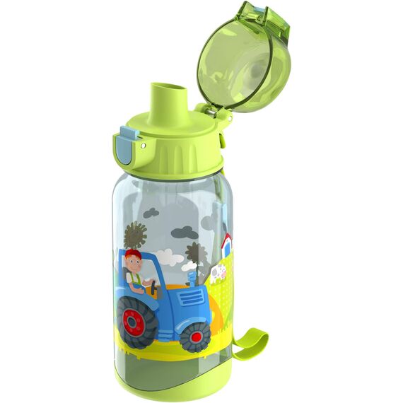 HABA 304486 - Trinkflasche Traktor, 400ml Kinder-Trinkflasche mit Traktor-Motiv in Grün für Kindergarten oder Schule, bpa freier Kunststoff, spülmaschinenfest, Hellgrün