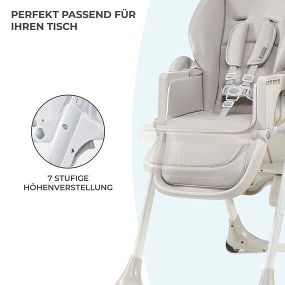 Kinderkraft Hochstuhl YUMMY, Kinderhochstuhl, Babystuhl, Kombihochstuhl, ab den Ersten Lebensmonaten, Fußstütze, Halbliegende Position, Bezug aus PU, Einfach zu Reinigen, Grau