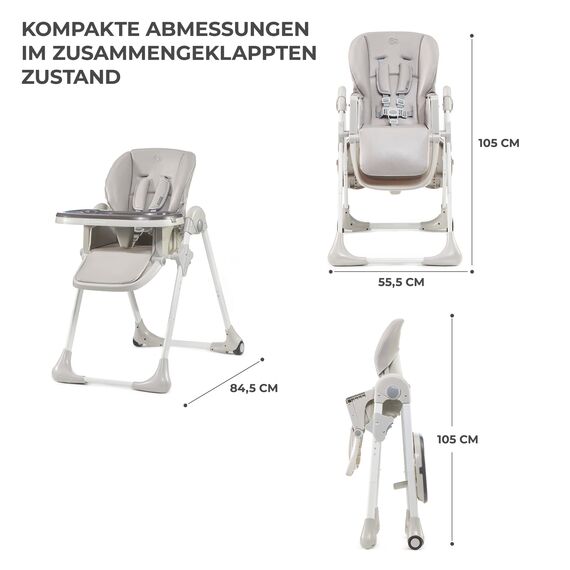 Kinderkraft Hochstuhl YUMMY, Kinderhochstuhl, Babystuhl, Kombihochstuhl, ab den Ersten Lebensmonaten, Fußstütze, Halbliegende Position, Bezug aus PU, Einfach zu Reinigen, Grau