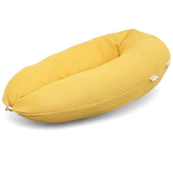 HOBEA-Germany Stillkissen 190 cm x 76 cm XXL Schwangerschaftskissen Seitenschläferkissen Stillkissen mit Bezug aus Bio Baumwolle, Waffelmuster Senfgelb