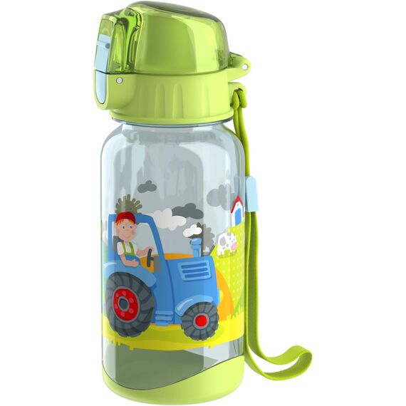 HABA 304486 - Trinkflasche Traktor, 400ml Kinder-Trinkflasche mit Traktor-Motiv in Grün für Kindergarten oder Schule, bpa freier Kunststoff, spülmaschinenfest, Hellgrün