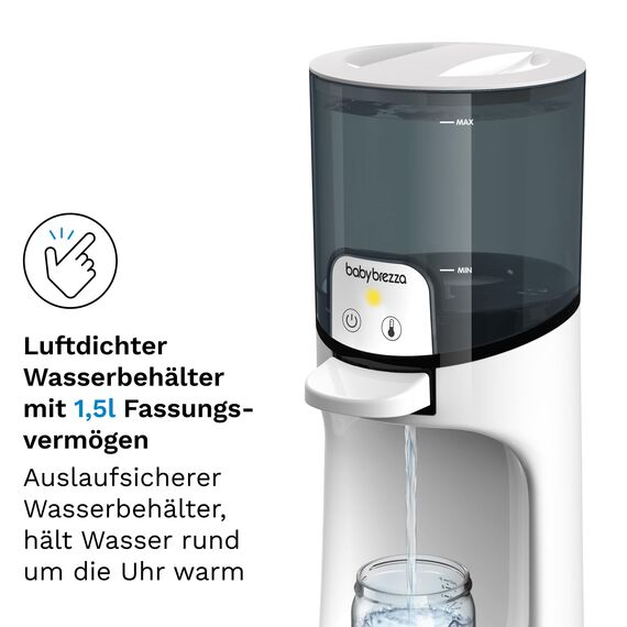 Baby Brezza Wasserwärmer für Babynahrung – Sofort heißes Wasser in Sekunden – Ideal für nachts – 3 Temp.-Stufen (22°C/37°C/40°C), 1,5L Tank, für Milchpulver & Fläschchen, BPA-frei
