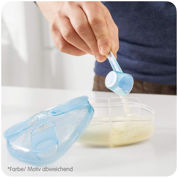 MAM Milchpulverspender, Milchpulver Box zum einfachen Befüllen von Babyflaschen, Milchpulverportionierer fasst bis zu 3 Portionen, 0+ Monate, Koala/Elefant