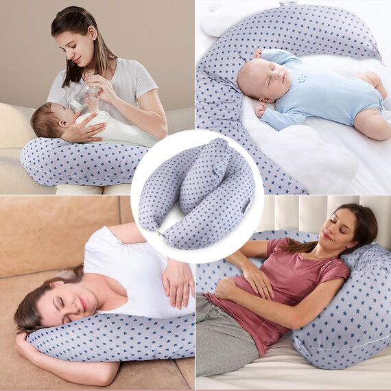 Chilling Home 2 in 1 Stillkissen XXL Schwangerschaftskissen Seitenschläferkissen für Baby,Pregnancy Pillow mit Innenkissen and Baumwoll Stillkissenbezug,Kissen Schwangerschaft Stillkissen(Blau)