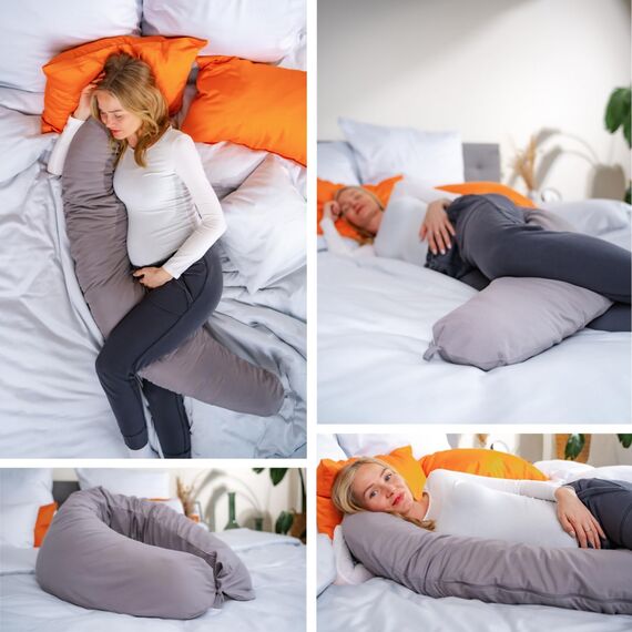 sleepling Stillkissen 40 x 190 cm, Baby Schwangerschaftskissen, Seitenschläferkissen, langes Lagerungskissen, Mikrofaser Bezug, Waschbar, Oeko-TEX 100, grau