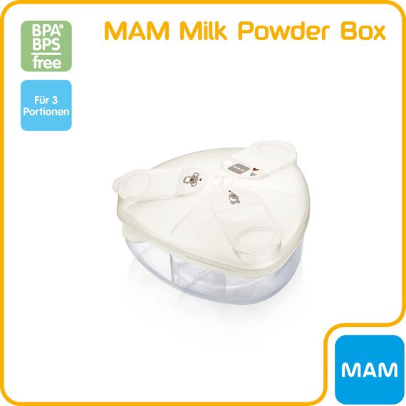 MAM Milchpulverspender, Milchpulver Box zum einfachen Befüllen von Babyflaschen, Milchpulverportionierer fasst bis zu 3 Portionen, 0+ Monate, Koala/Elefant