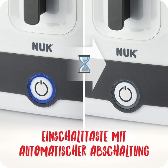NUK Vario Express Flaschensterilisator | sterilisiert bis zu 6 Babyflaschen plus Zubehör in 6 Minuten auf Wasserdampfbasis | automatische Abschaltung | herausnehmbarer Korb & versetzbare Stäbe