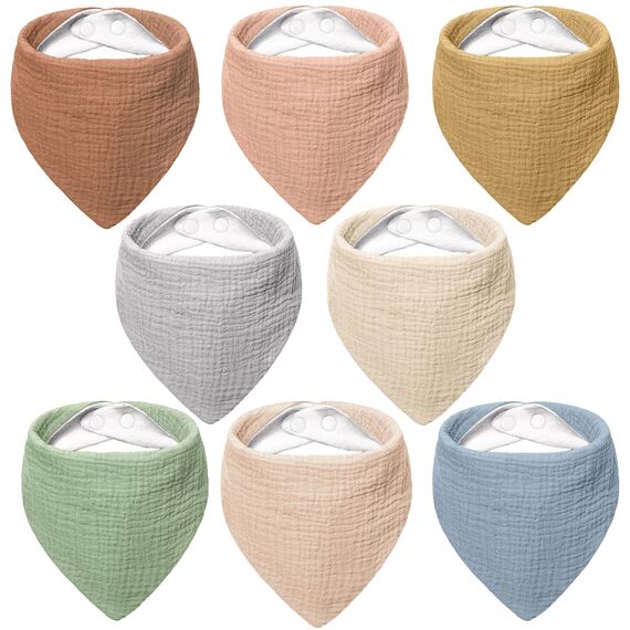 Bearmoss Lätzchen Baby Dreieckstuch Musselin Halstuch Baby für Junge und Mädchen,100% Baumwolle Verstellbare 8 Stück (Neutral-Pastell)