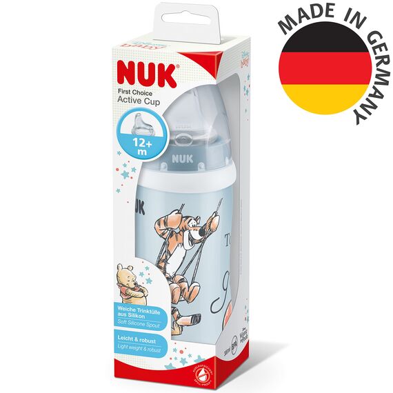 NUK Active Cup Trinklernbecher | 12+ Monate | auslaufsichere Trinkschnabel | Clip & Schutzkappe | BPA-frei | 300 ml | Disney Winnie Puuh (Blau)