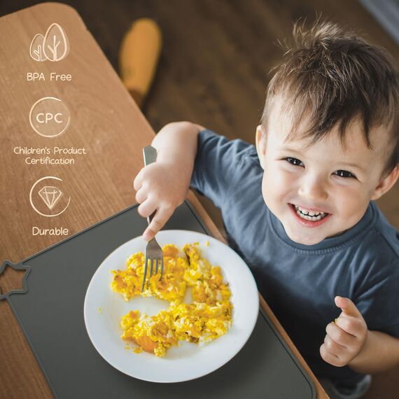 Moonkie 2PC Baby Silikon Platzset Abwaschbar, Platzdeckchen, rutschfest Tischset Kinder, Kinder Platzset, Schmutzabweisend, Tragbar, für Kinder und Kleinkinder (Äther/Salbei)