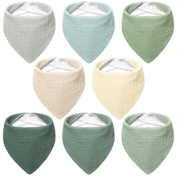 Bearmoss Lätzchen Baby Dreieckstuch Musselin Halstuch Baby für Junge und Mädchen,100% Baumwolle Verstellbare 8 Stück (WaldMondlicht)