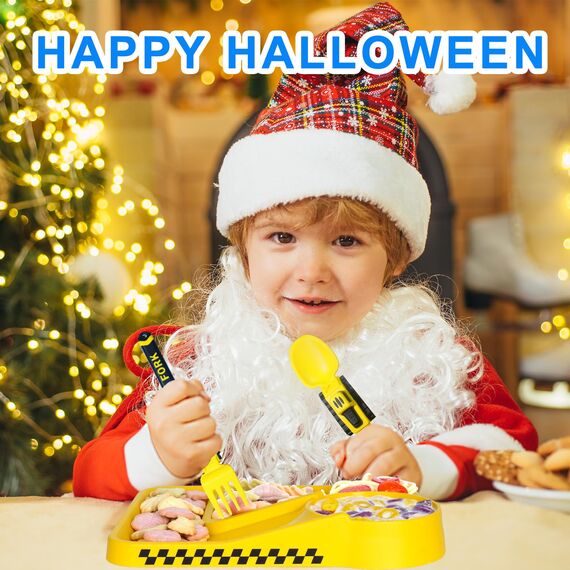 Construction Kinder Besteckset – Babybesteck – Geeignet für Kindergabel und Löffel – Bagger Besteck für Kinder, Tragbares Kleinkindbesteckset für 1-, 2-, 3-, 4-, 5-Jährige Kleinkinder – Gelb