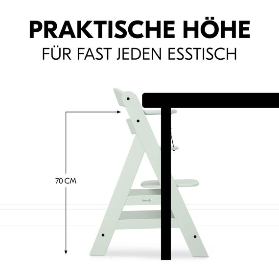 hauck Alpha+, Mint - Mitwachsender Holzhochstuhl aus Buche für Kinder ab 6 Monaten bis 90 kg - Inklusive 5 Punkt Gurt, Schrittgurt, Schutzbügel - Kompatibel mit viel Zubehör