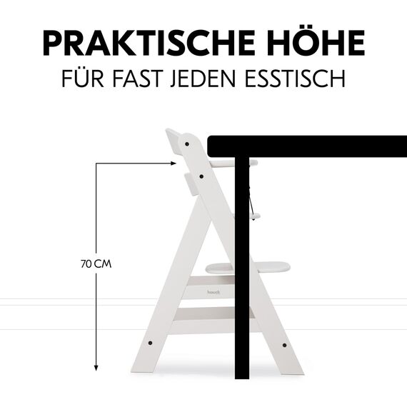 hauck Alpha+, Creme - Mitwachsender Holzhochstuhl aus Buche für Kinder ab 6 Monaten bis 90 kg - Inklusive 5 Punkt Gurt, Schrittgurt, Schutzbügel - Kompatibel mit viel Zubehör