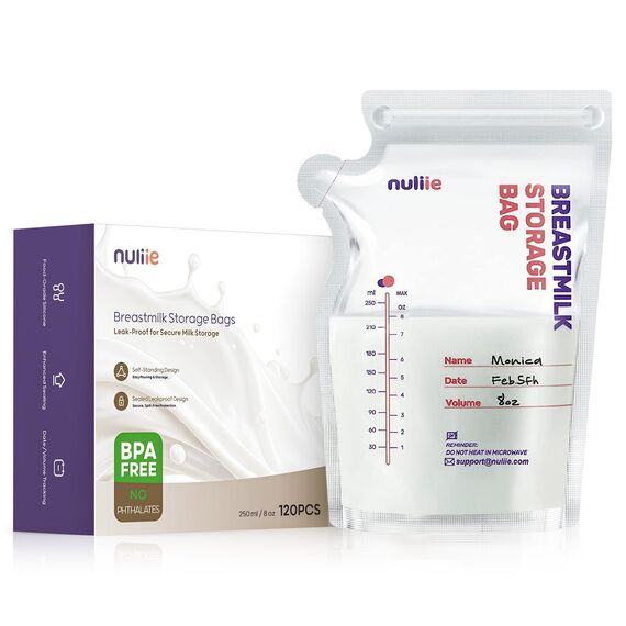 Nuliie 120 Stück Muttermilchbeutel, 250ml BPA-freie Muttermilch Aufbewahrungsbeutel, Milchbeutel für Muttermilch mit Ausgießer für das Stillen, Selbststehende, Kann Eingefroren Werden, Platzsparende