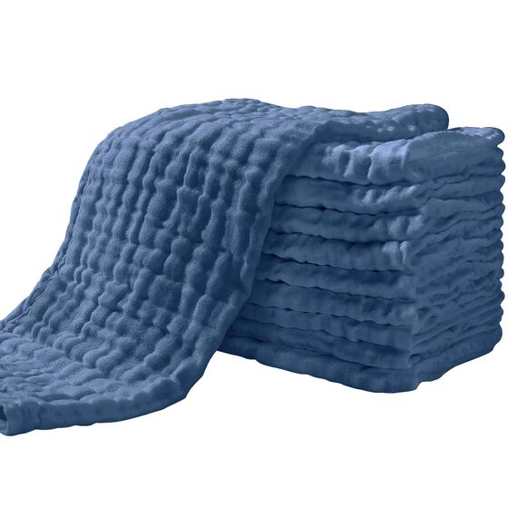 Yoofoss Mullwindeln Spucktücher 10er Stoffwindeln 27x50 cm Mulltücher 6 Lagig Saugstark Waschlappen 100% Baumwolle Tücher Faltwindeln für Baby Dunkelblau