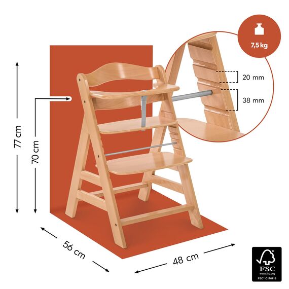 hauck Alpha Start N Grow Set, Natural Dark Grey - ab Geburt bis 90 kg, Holzhochstuhl aus Buche, 3 in 1 Babywippe mit Musselinbezug, Sitzverkleinerer, Sitzkissen, Essbrett, Spielbrett, 3 Lernspiele