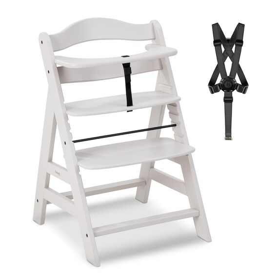 hauck Alpha+, Creme - Mitwachsender Holzhochstuhl aus Buche für Kinder ab 6 Monaten bis 90 kg - Inklusive 5 Punkt Gurt, Schrittgurt, Schutzbügel - Kompatibel mit viel Zubehör