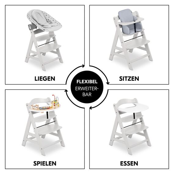 hauck Alpha+, Creme - Mitwachsender Holzhochstuhl aus Buche für Kinder ab 6 Monaten bis 90 kg - Inklusive 5 Punkt Gurt, Schrittgurt, Schutzbügel - Kompatibel mit viel Zubehör