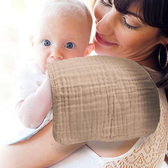 Yoofoss Mulltücher Baby 10er Mullwindeln Baumwolle Spucktücher 27x50 cm Stoffwindeln 6 Lagig Saugfähig Faltwindeln Waschlappen für Baby Neugeborene Braun