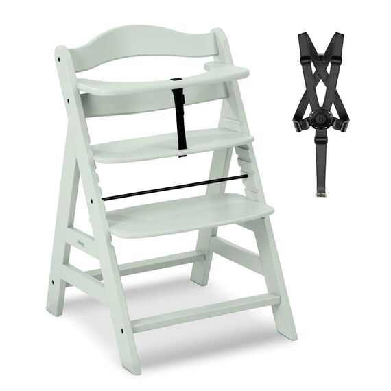 hauck Alpha+, Mint - Mitwachsender Holzhochstuhl aus Buche für Kinder ab 6 Monaten bis 90 kg - Inklusive 5 Punkt Gurt, Schrittgurt, Schutzbügel - Kompatibel mit viel Zubehör