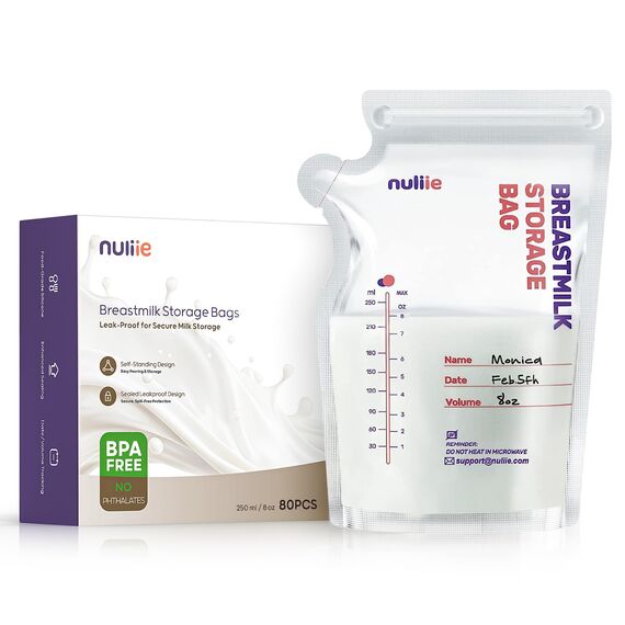 Nuliie 80 Stück Muttermilchbeutel, 250ml BPA-frei Muttermilch Aufbewahrung bag, Milchbeutel für Muttermilch mit Ausgießer für das Stillen, Selbststehender, Kann Eingefroren Werden, Platzsparendes