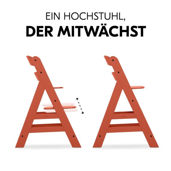 hauck Alpha+, Cork - Mitwachsender Holzhochstuhl aus Buche für Kinder ab 6 Monaten bis 90 kg - Inklusive 5 Punkt Gurt, Schrittgurt, Schutzbügel - Kompatibel mit viel Zubehör