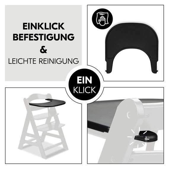 hauck Click Tray, Black - Klick Essbrett für Alpha+ & Beta+ Holzhochstuhl - Werkzeuglose Montage auf Schutzbügel - Pflegeleichtes & GRS Zertifiziertes Kunststoff - für Baby & Kinder 6-36 Monaten