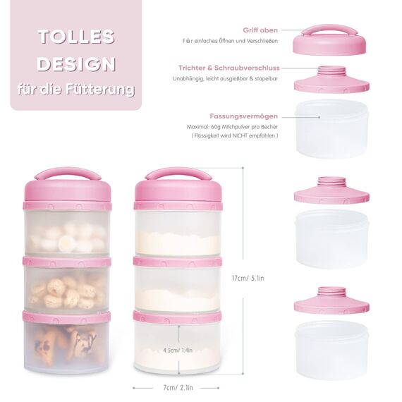 Termichy Milchpulver Portionierer Baby Stapelbar Milchpulver Aufbewahrungsbox 2 Stück (Babyrosa-2)