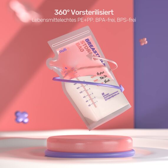 Nuliie 80 Stück Muttermilchbeutel, 250ml BPA-frei Muttermilch Aufbewahrung bag, Milchbeutel für Muttermilch mit Ausgießer für das Stillen, Selbststehender, Kann Eingefroren Werden, Platzsparendes
