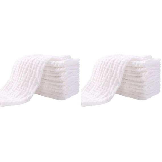 Yoofoss Mullwindeln Spucktücher 10er Stoffwindeln 27x50 cm Mulltücher 6 Lagig Saugstark Waschlappen 100% Baumwolle Faltwindeln für Baby Kochfest Premium Qualität Weiß (Packung mit 2)
