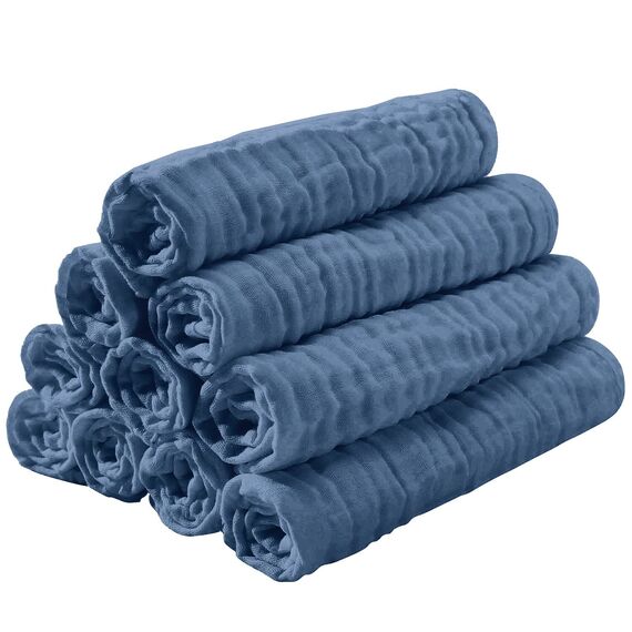 Yoofoss Mullwindeln Spucktücher 10er Stoffwindeln 27x50 cm Mulltücher 6 Lagig Saugstark Waschlappen 100% Baumwolle Tücher Faltwindeln für Baby Dunkelblau