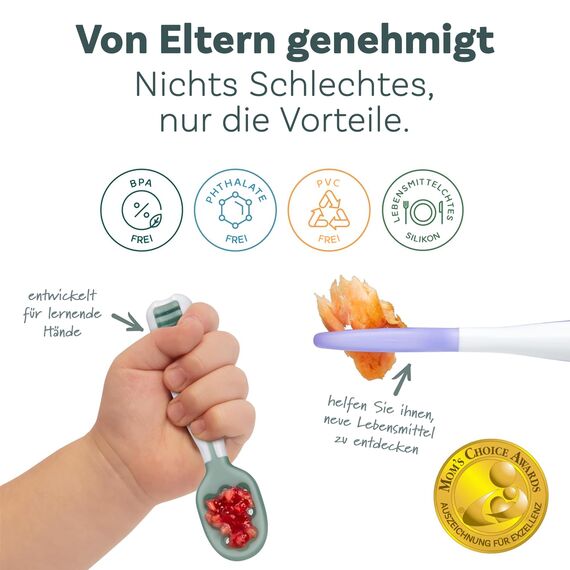 NumNum GOOtensils Babylöffel Set - Stufe 1+2 Esslernlöffel Baby ab 6+ Monaten - Beikost Baby Zubehör BLW - BPA frei Silikon Löffel Selber Essen - 2er (Flieder/Rose)