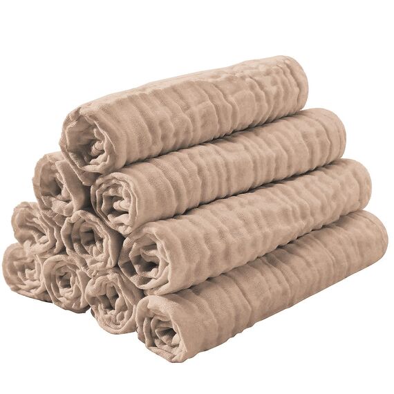 Yoofoss Mulltücher Baby 10er Mullwindeln Baumwolle Spucktücher 27x50 cm Stoffwindeln 6 Lagig Saugfähig Faltwindeln Waschlappen für Baby Neugeborene Braun