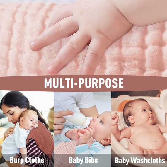 Yoofoss Mulltücher 10er Mullwindeln Spucktücher 100% Baumwolle 27x50 cm Stoffwindeln 6 Lagig Saugfähig Waschlappen Faltwindeln für Baby Neugeborene Farbverlauf Rosa