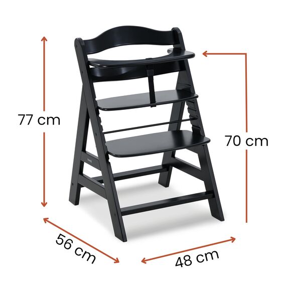 hauck Hochstuhl Alpha+ für Kinder ab 6 Monaten bis 90 kg, inkl. Schutzbügel, 5-Punkt-Gurt & Schrittgurt, mitwachsender Kinderhochstuhl aus FSC® zertifiziertem Buchenholz (Black)