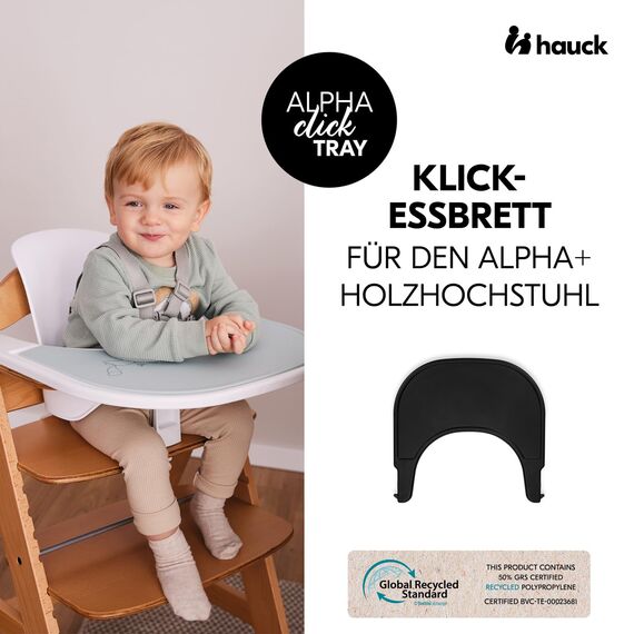 hauck Click Tray, Black - Klick Essbrett für Alpha+ & Beta+ Holzhochstuhl - Werkzeuglose Montage auf Schutzbügel - Pflegeleichtes & GRS Zertifiziertes Kunststoff - für Baby & Kinder 6-36 Monaten