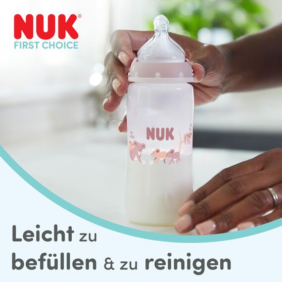 NUK First Choice Babyflaschen | 0-3+ Monate | 150ml & 300 ml | Anti-Kolik-Trinkflasche | PP | Temperature Control Anzeige | Wal | 4 Stück